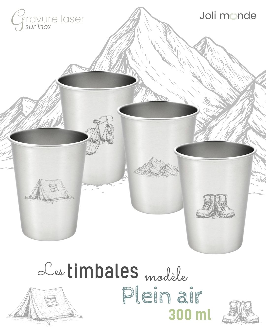 Timbale inox l&eacute;g&egrave;res, incassables et sans plastique pour r&eacute;duire sa consommation plastique avec sans-bpa.com